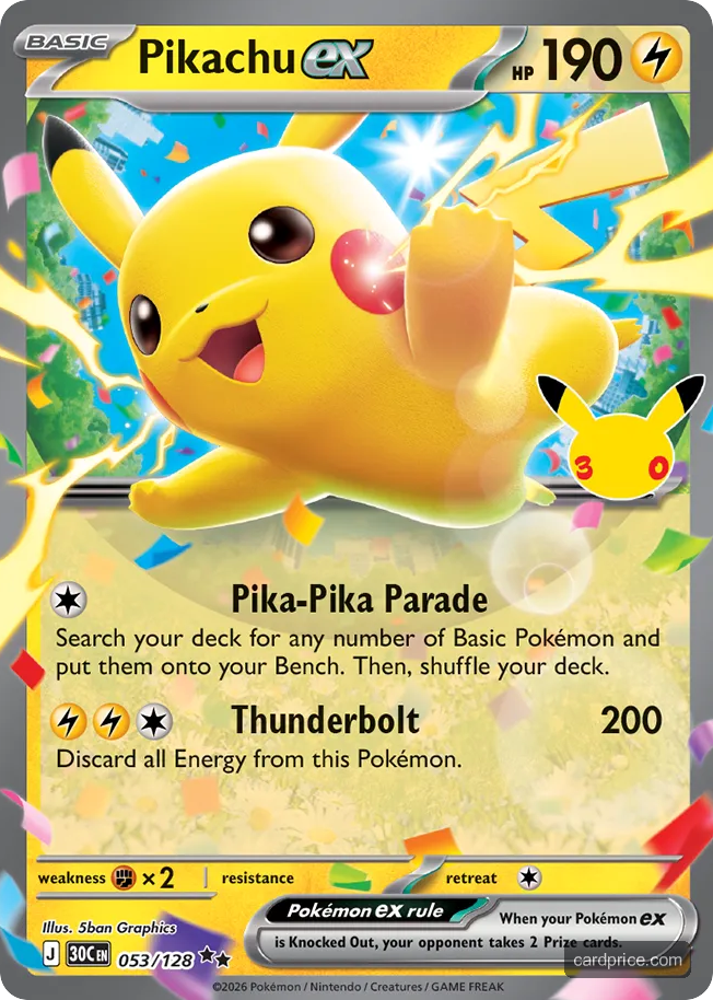 Pikachu ex #53/128 30th Celebration Pokémon card