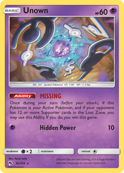 Unown #92 Lost Thunder