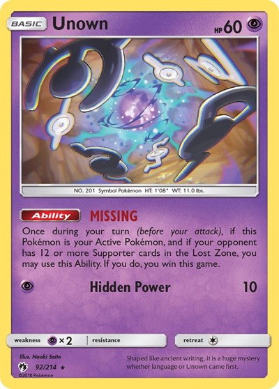 Unown #92 SM - Lost Thunder