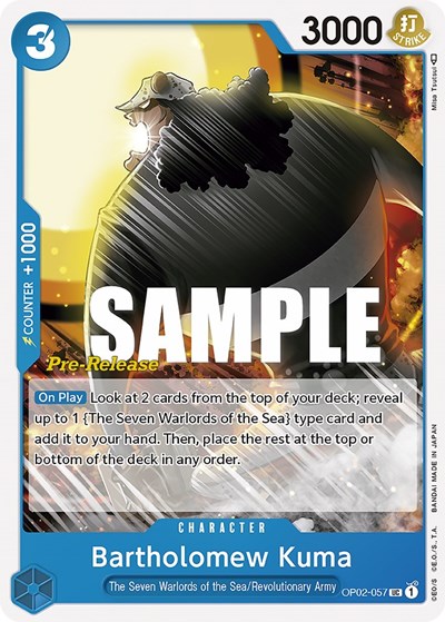 Bartholomew Kuma #OP02-057 Paramount War Pre-Release Cards