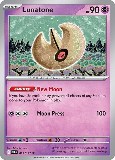 Lunatone #92 Obsidian Flames