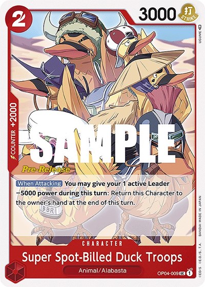 Super Spot-Billed Duck Troops #OP04-009 Kingdoms of Intrigue Pre-Release Cards