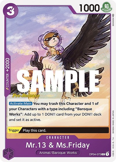 Mr.13 & Ms.Friday #OP04-073 Kingdoms of Intrigue Pre-Release Cards