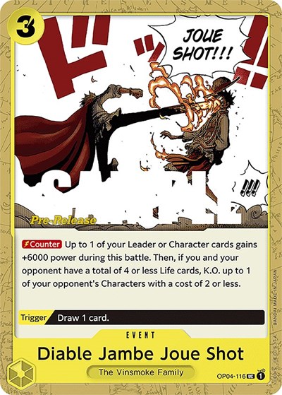Diable Jambe Joue Shot #OP04-116 Kingdoms of Intrigue Pre-Release Cards