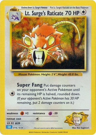 Lt. Surge's Raticate #16 Trading Card Game Classic