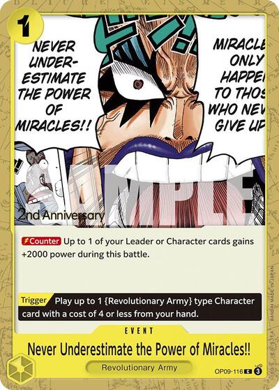 Never Underestimate the Power of Miracles!! #OP09-116 Emperors in the New World: 2nd Anniversary Tournament Cards