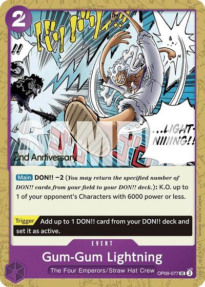 Gum-Gum Lightning #OP09-077 Emperors in the New World: 2nd Anniversary Tournament Cards
