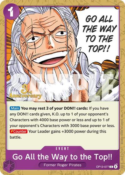 Go All the Way to the Top!! #OP13-077 Carrying On His Will: 3rd Anniversary Tournament Cards