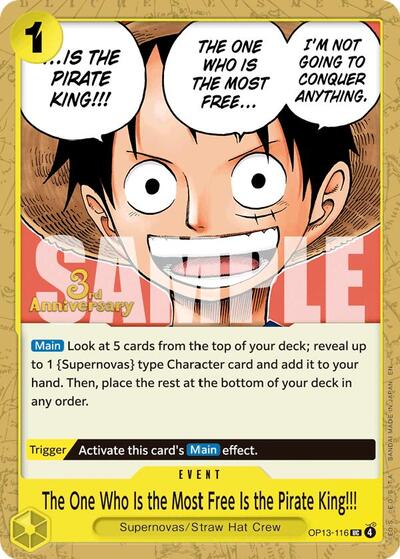The One Who Is the Most Free Is the Pirate King!!! #OP13-116 Carrying On His Will: 3rd Anniversary Tournament Cards