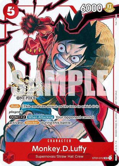 Monkey.D.Luffy - ST01-012 (3rd Anniversary Tournament 3 Brothers Pack) #ST01-012 Carrying On His Will: 3rd Anniversary Tournament Cards
