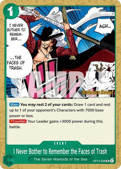 I Never Bother to Remember the Faces of Trash #OP14-038 The Azure Sea's Seven Release Event Cards