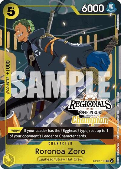 Roronoa Zoro (Regionals Champion Card Set 26-27) #OP07-113 One Piece Promotion Cards