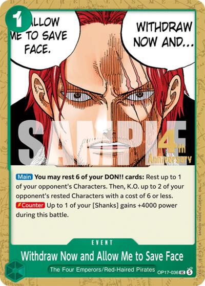 Withdraw Now and Allow Me to Save Face #OP17-036 The World's Strongest Warriors Release Event Cards