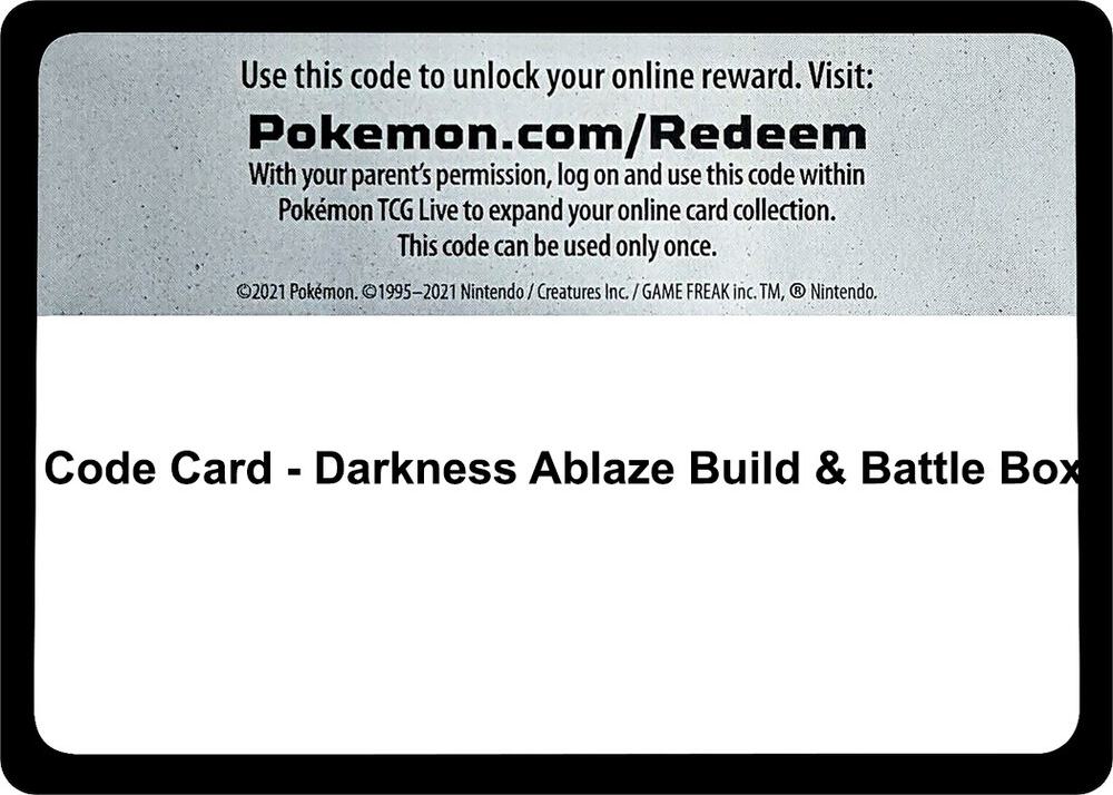 Code Card - Darkness Ablaze Build & Battle Box sealed Pokémon TCG product