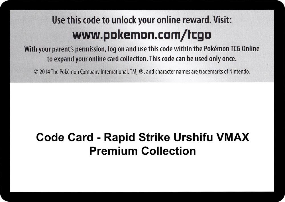 Code Card - Rapid Strike Urshifu VMAX Premium Collection sealed Pokémon TCG product