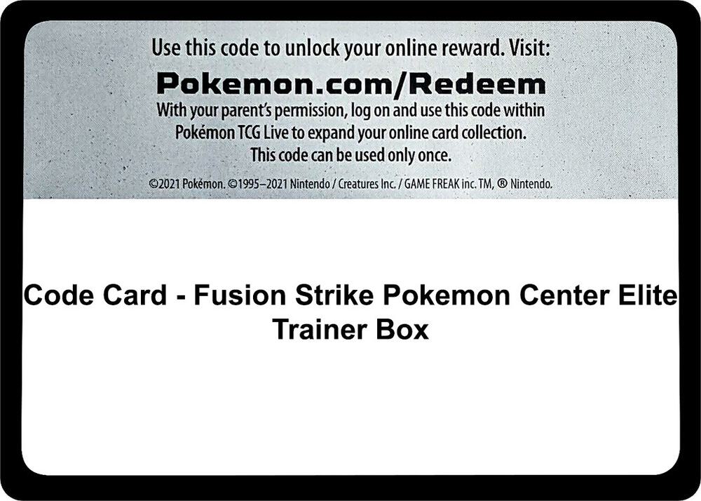 Code Card - Fusion Strike Pokemon Center Elite Trainer Box sealed Pokémon TCG product
