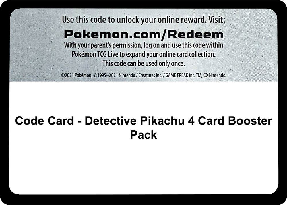 Code Card - Detective Pikachu 4 Card Booster Pack sealed Pokémon TCG product