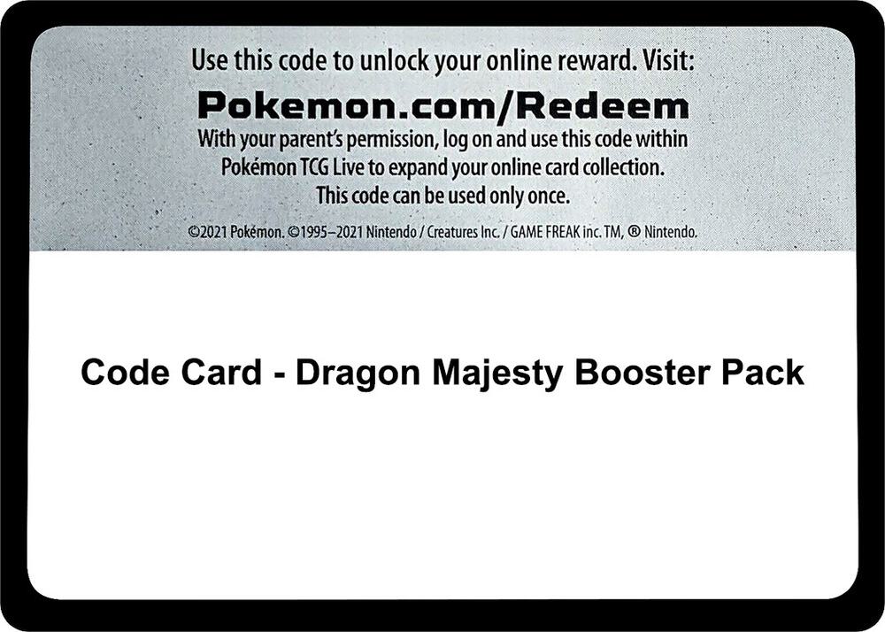 Code Card - Dragon Majesty Booster Pack sealed Pokémon TCG product