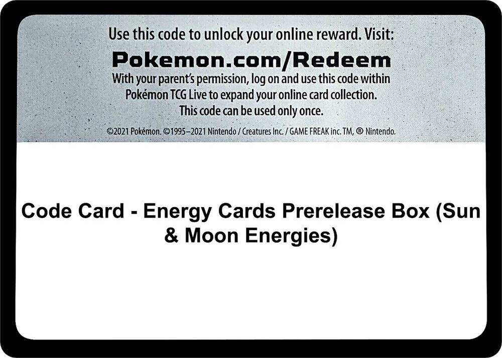 Code Card - Energy Cards Prerelease Box (Sun & Moon Energies) sealed Pokémon TCG product