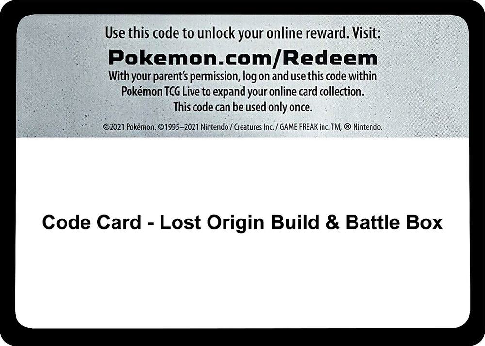Code Card - Lost Origin Build & Battle Box sealed Pokémon TCG product