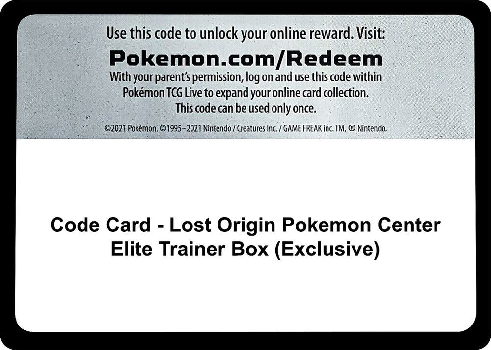 Code Card - Lost Origin Pokemon Center Elite Trainer Box (Exclusive) sealed Pokémon TCG product