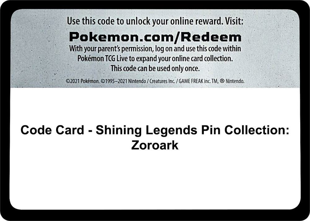 Code Card - Shining Legends Pin Collection: Zoroark sealed Pokémon TCG product