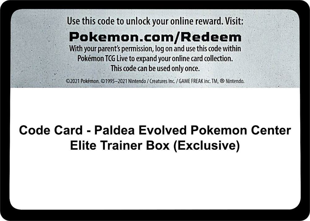 Code Card - Paldea Evolved Pokemon Center Elite Trainer Box (Exclusive) sealed Pokémon TCG product