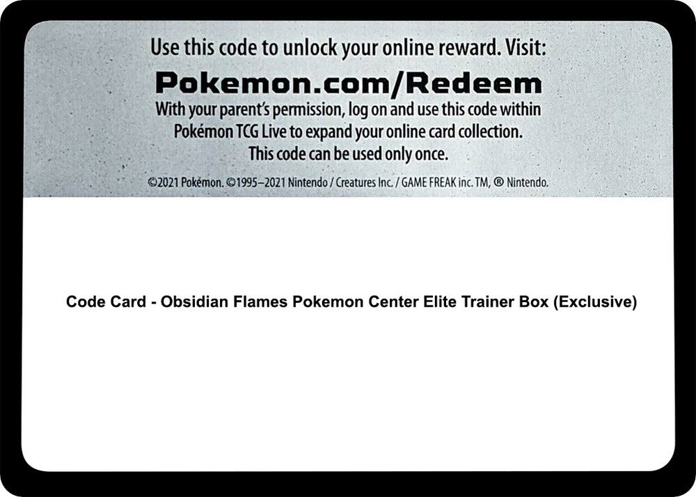 Code Card - Obsidian Flames Pokemon Center Elite Trainer Box (Exclusive) sealed Pokémon TCG product