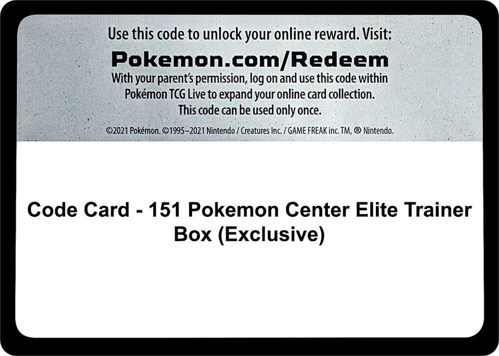 Code Card - 151 Pokemon Center Elite Trainer Box (Exclusive) sealed Pokémon TCG product