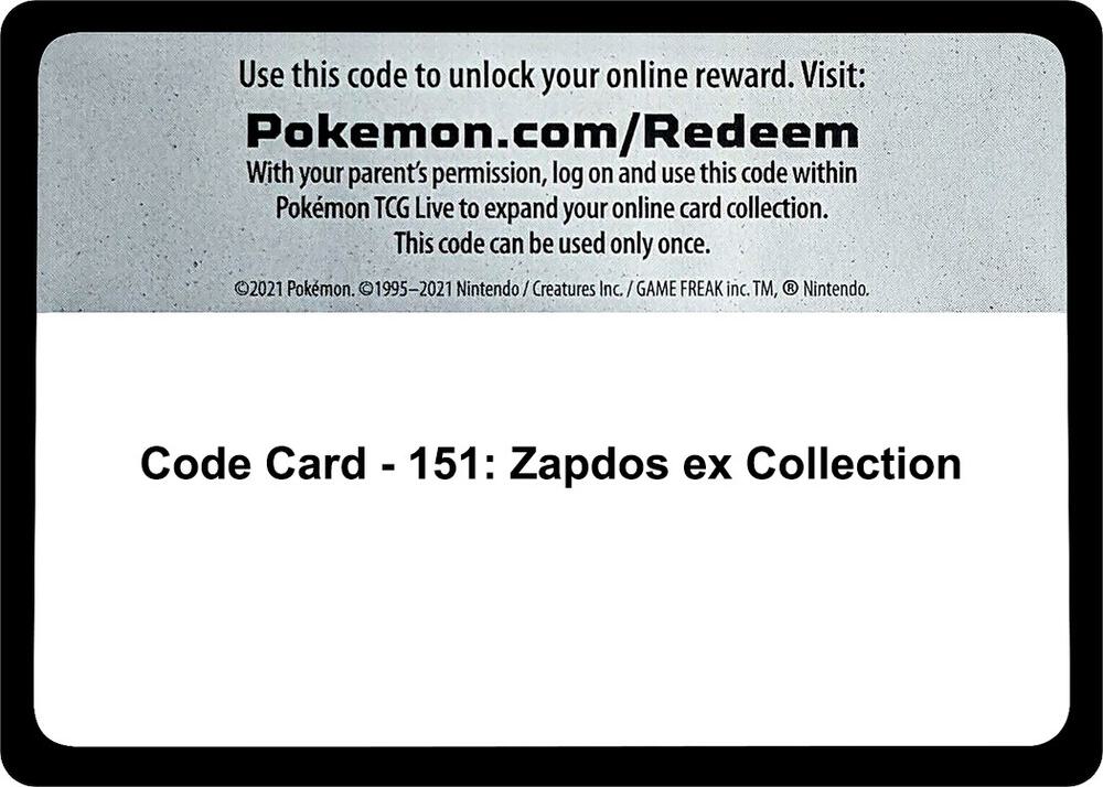 Code Card - 151: Zapdos ex Collection sealed Pokémon TCG product
