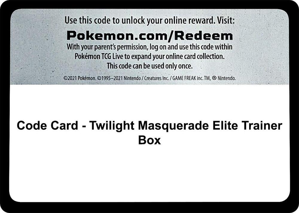 Code Card - Twilight Masquerade Elite Trainer Box sealed Pokémon TCG product