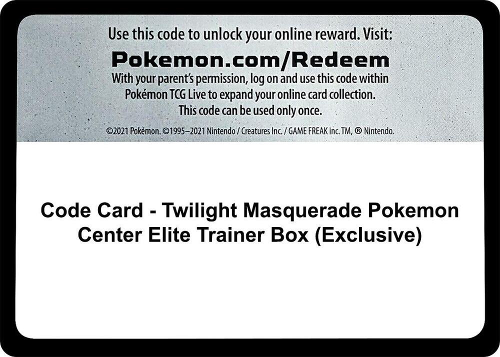 Code Card - Twilight Masquerade Pokemon Center Elite Trainer Box (Exclusive) sealed Pokémon TCG product