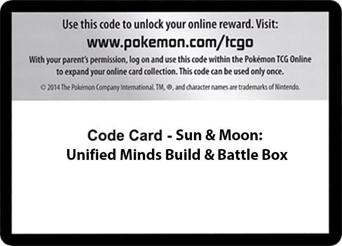 Code Card - Sun & Moon Unified Minds Build & Battle Box sealed Pokémon TCG product