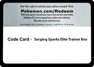 Code Card - Surging Spark Elite Trainer Box sealed Pokémon TCG product