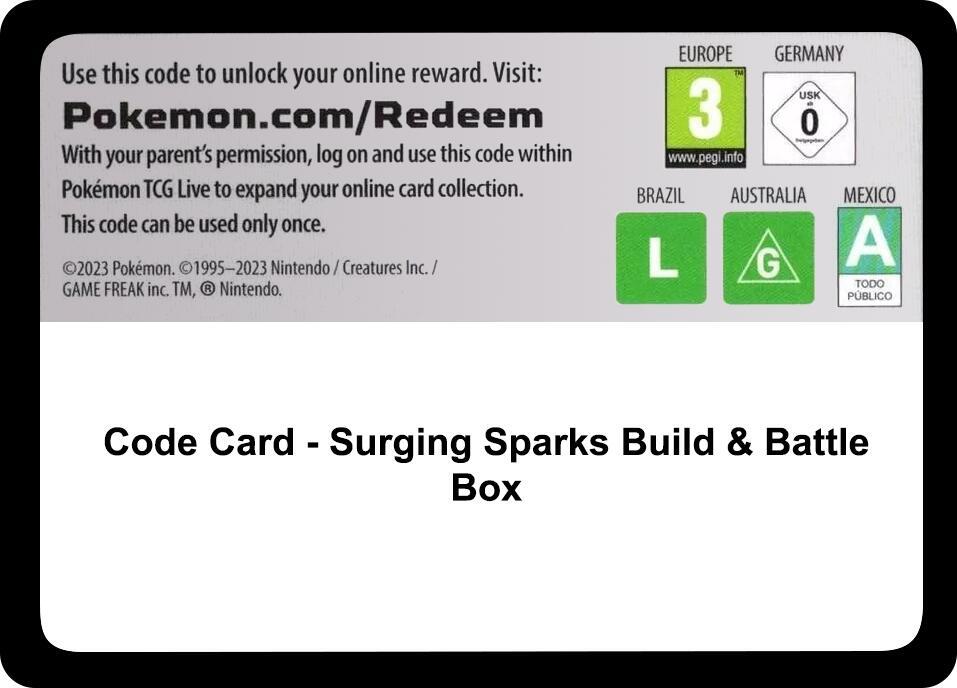 Code Card - Surging Sparks Build & Battle Box sealed Pokémon TCG product