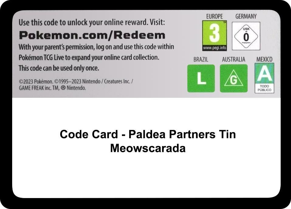 Code Card - Paldea Partners Tin (Meowscarada) sealed Pokémon TCG product