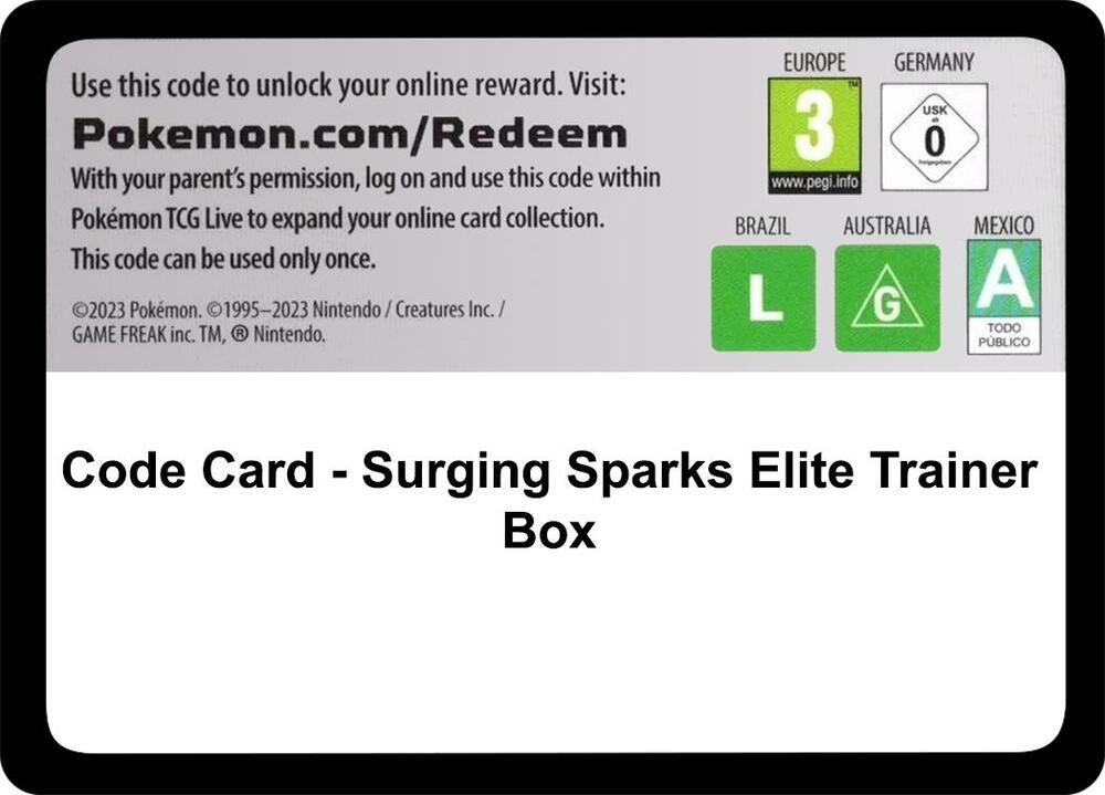 Code Card - Surging Sparks Elite Trainer Box sealed Pokémon TCG product