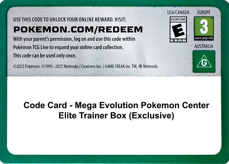 Code Card - Mega Evolution Pokemon Center Elite Trainer Box (Exclusive) sealed Pokémon TCG product