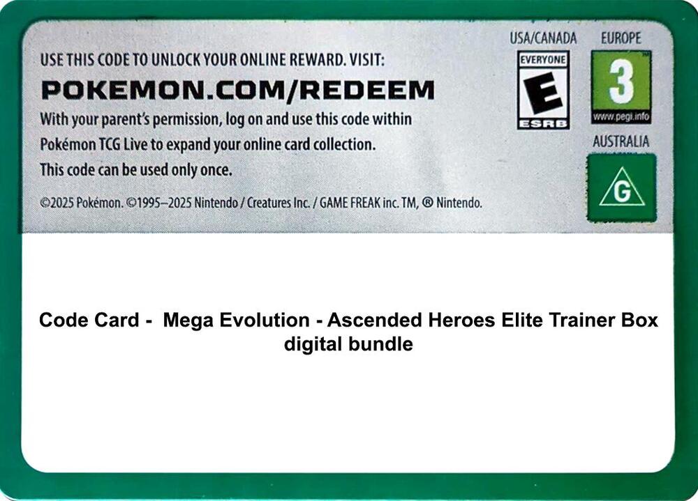 Code Card - Ascended Heroes Elite Trainer Box digital bundle sealed Pokémon TCG product