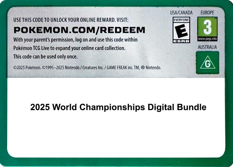 Code Card - 2025 World Championships digital bundle sealed Pokémon TCG product