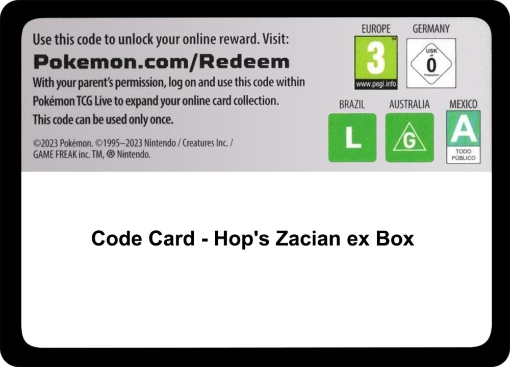 Code Card - Hop's Zacian ex Box sealed Pokémon TCG product
