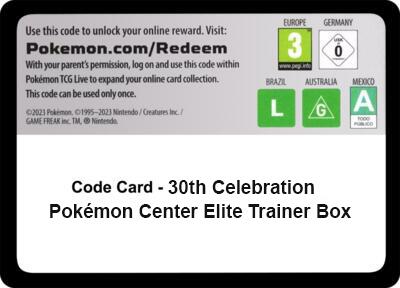 Code Card - 30th Celebration Pokemon Center Elite Trainer Box sealed Pokémon TCG product