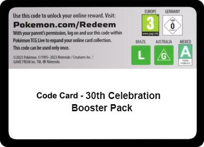 Code Card - 30th Celebration Booster Pack sealed Pokémon TCG product